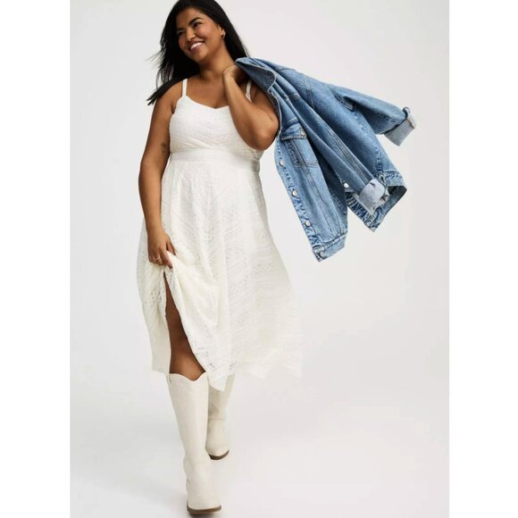NWT Torrid 2 Cloud Dancer Midi Lace Skater Dress 2X 18 20 - Picture 1 of 13